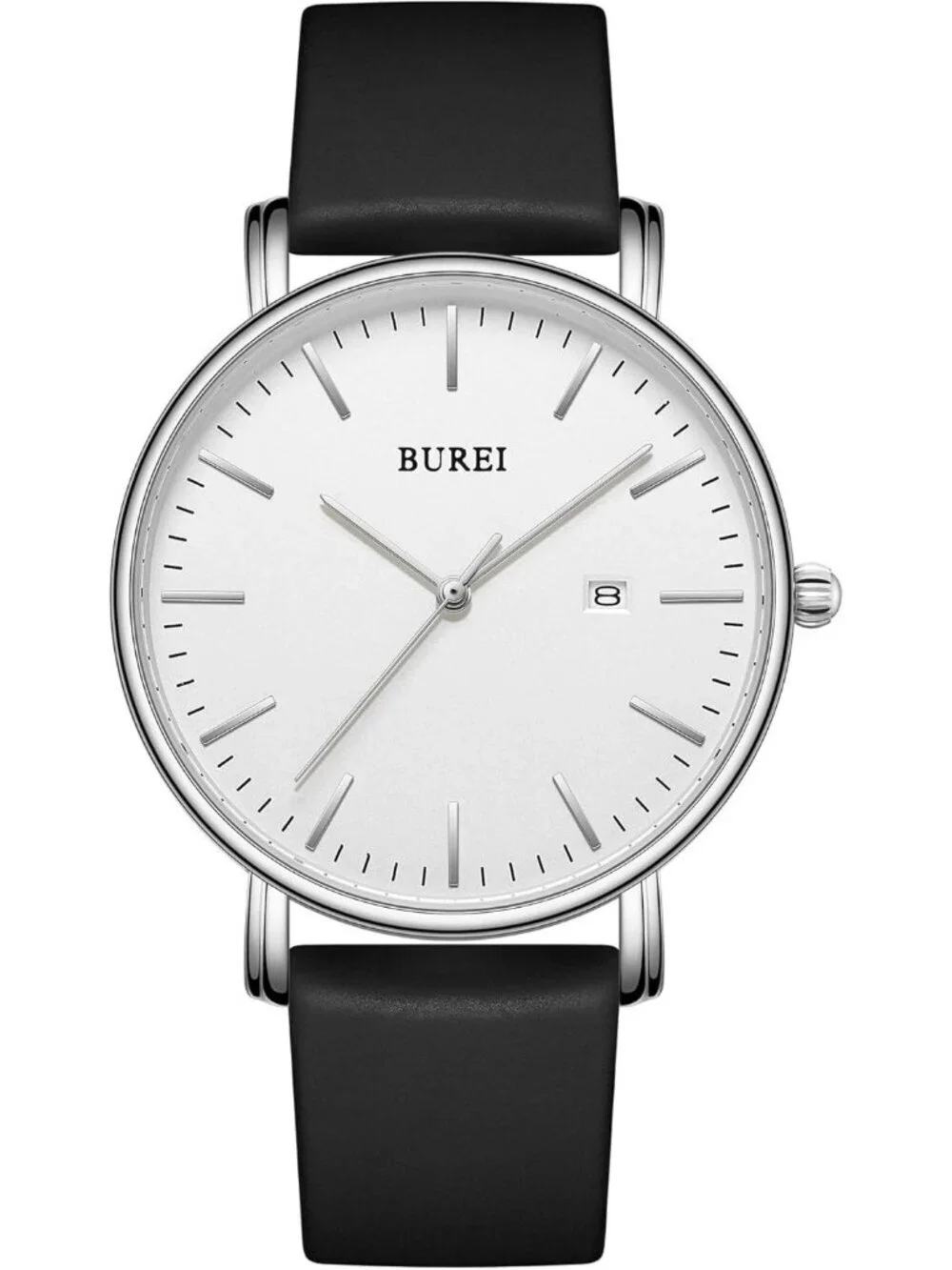 Mens Silver And Black Band Strap Minimalist Analog Quartz Waterproof Wrist Watch